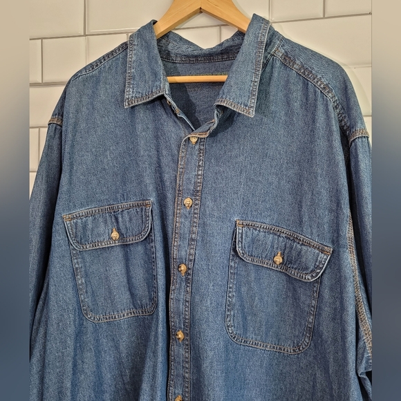 BOULDER CREEK TRADING COMPANY Mens Long Sleeve Denim Button Front Shirt Classic - Picture 2 of 5